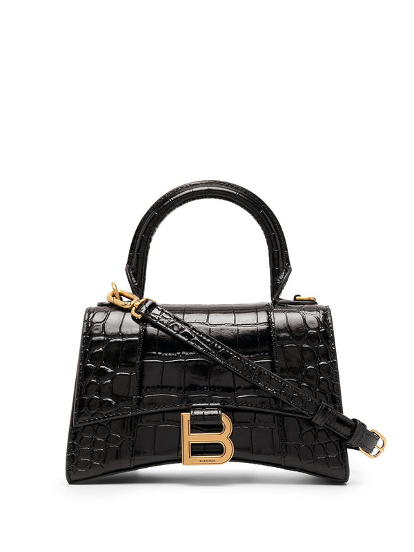 ★関税込★BALENCIAGA★XS HOURGLASS TOTE BAG★ Black Hourglass XS croc-effect leather tote | BALENCIAGA