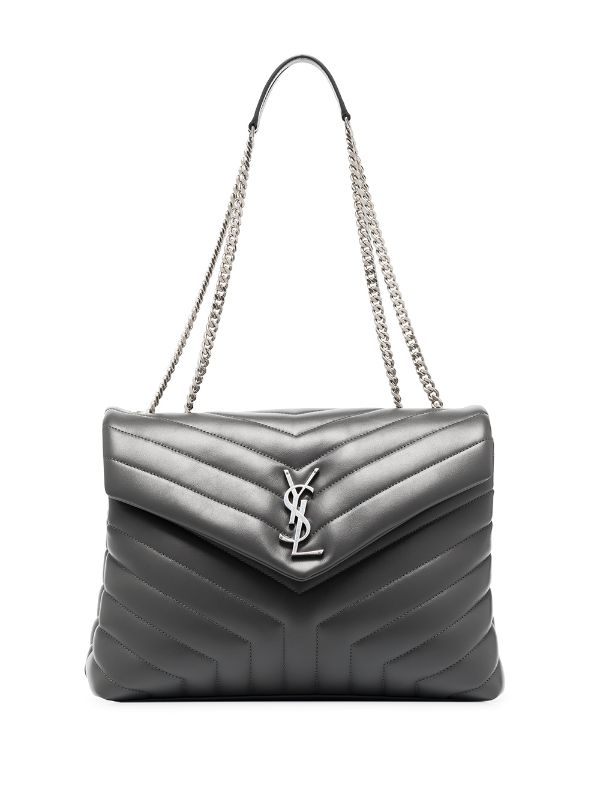 YSL Saint Laurent Loulou Medium Navy / Silver Leather Shoulder Bag