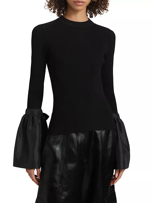 SIMKHAI Agata Rib-Knit Bell-Sleeve Sweater