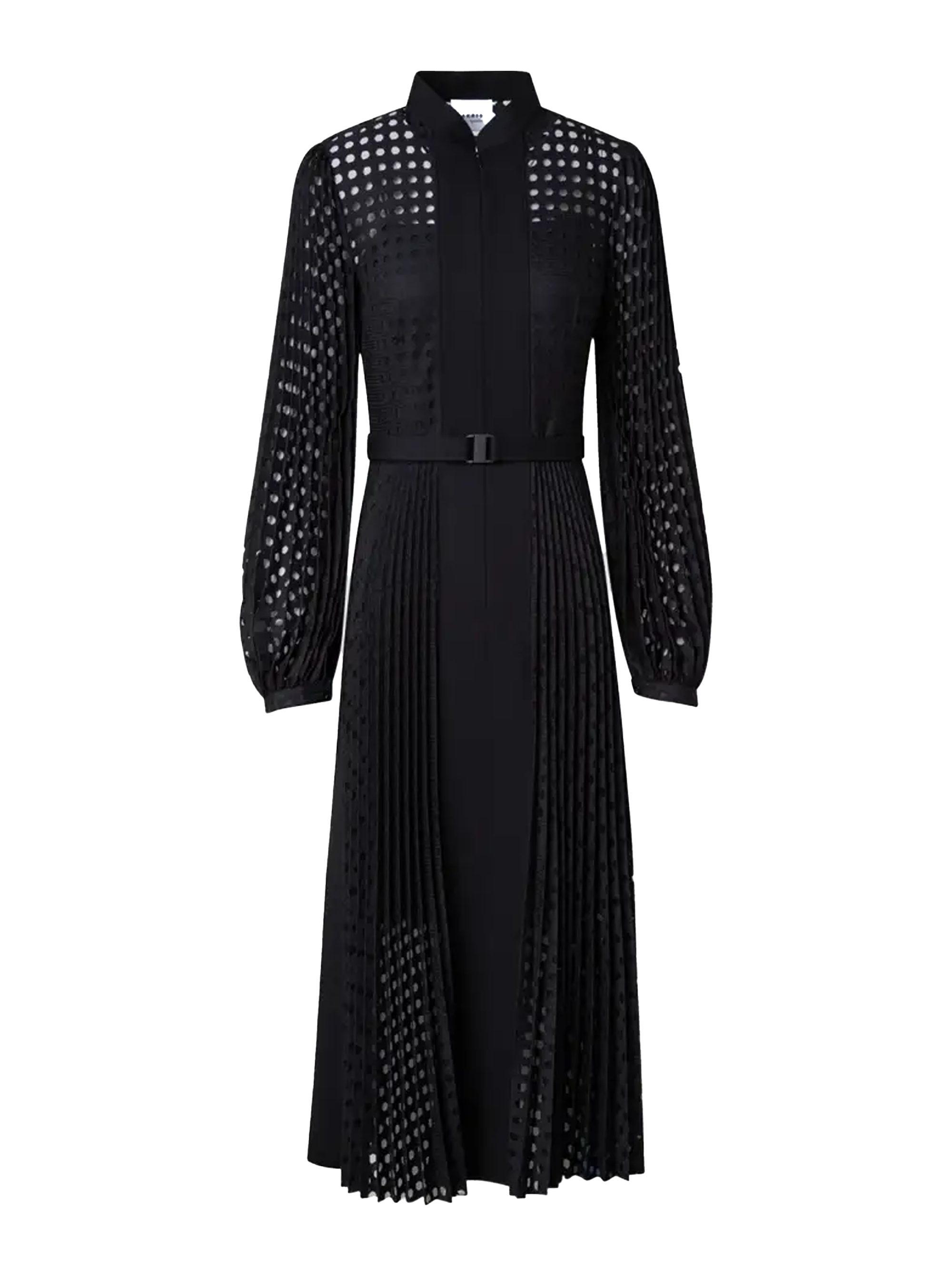 Akris punto Mix Media Dotted Burn-Cut Lace Midi Dress with Plisse Deta - Joseph Akris punto Mix Media Dotted Burn-Cut Lace Midi Dress with Plisse Deta - Joseph