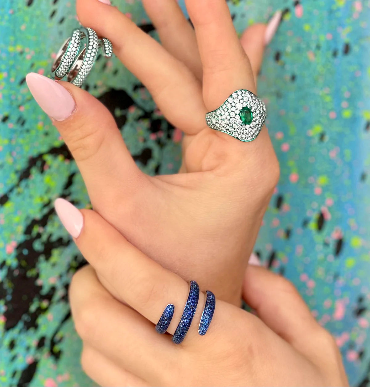 Graziela Blue Rhodium Coil Ring