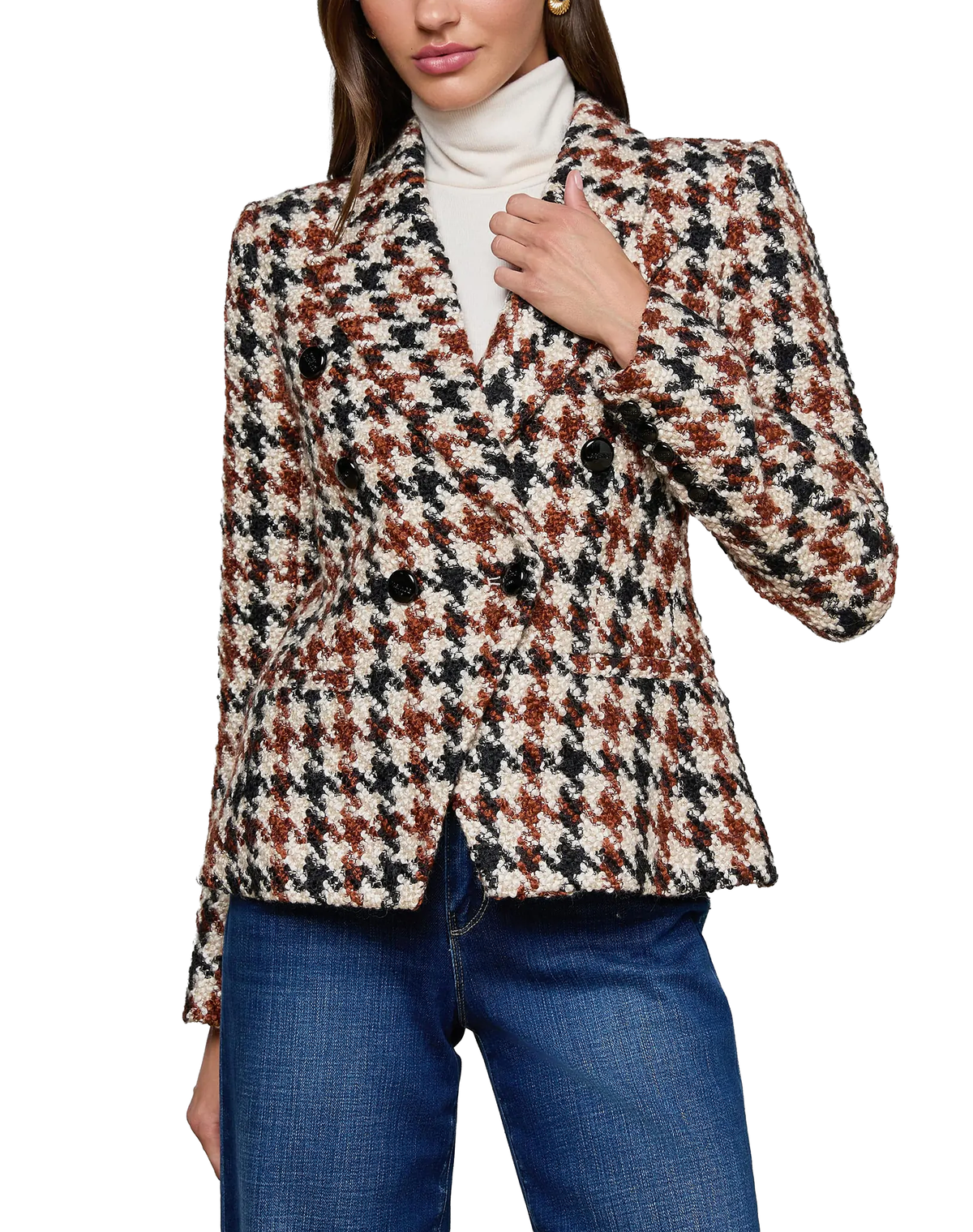 L'AGENCE Marie Houndstooth Tweed Blazer