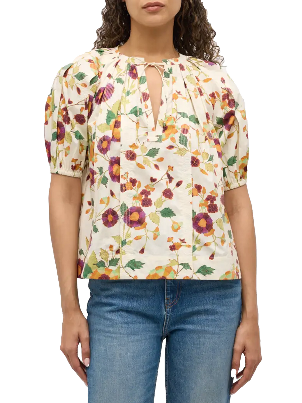 Ulla Johnson Loli Puff-Sleeve Floral Jacquard Poplin Top
