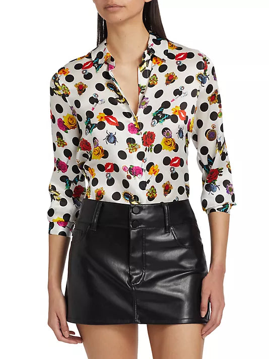L&#39;AGENCE  Tyler Polka Dot Silk Button-Up Blouse