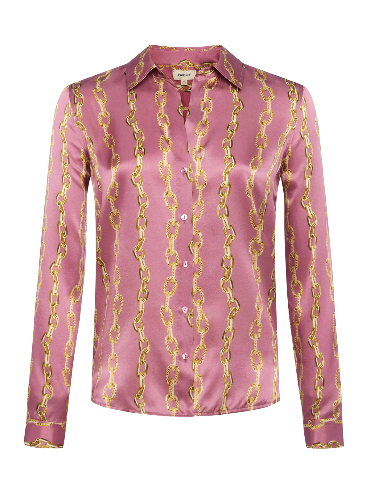 L&#39;AGENCE Tyler Silk Blouse Mauve Rose Metallic Chain