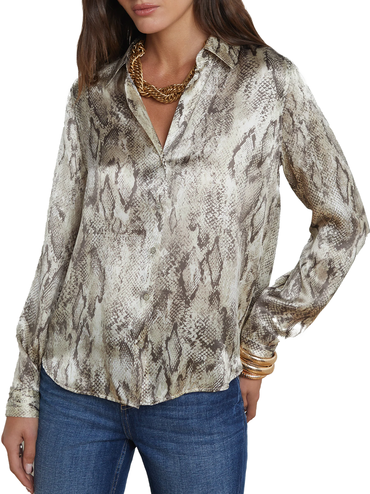 L&#39;AGENCE Tyler Tan Multi Snake Silk Blouse