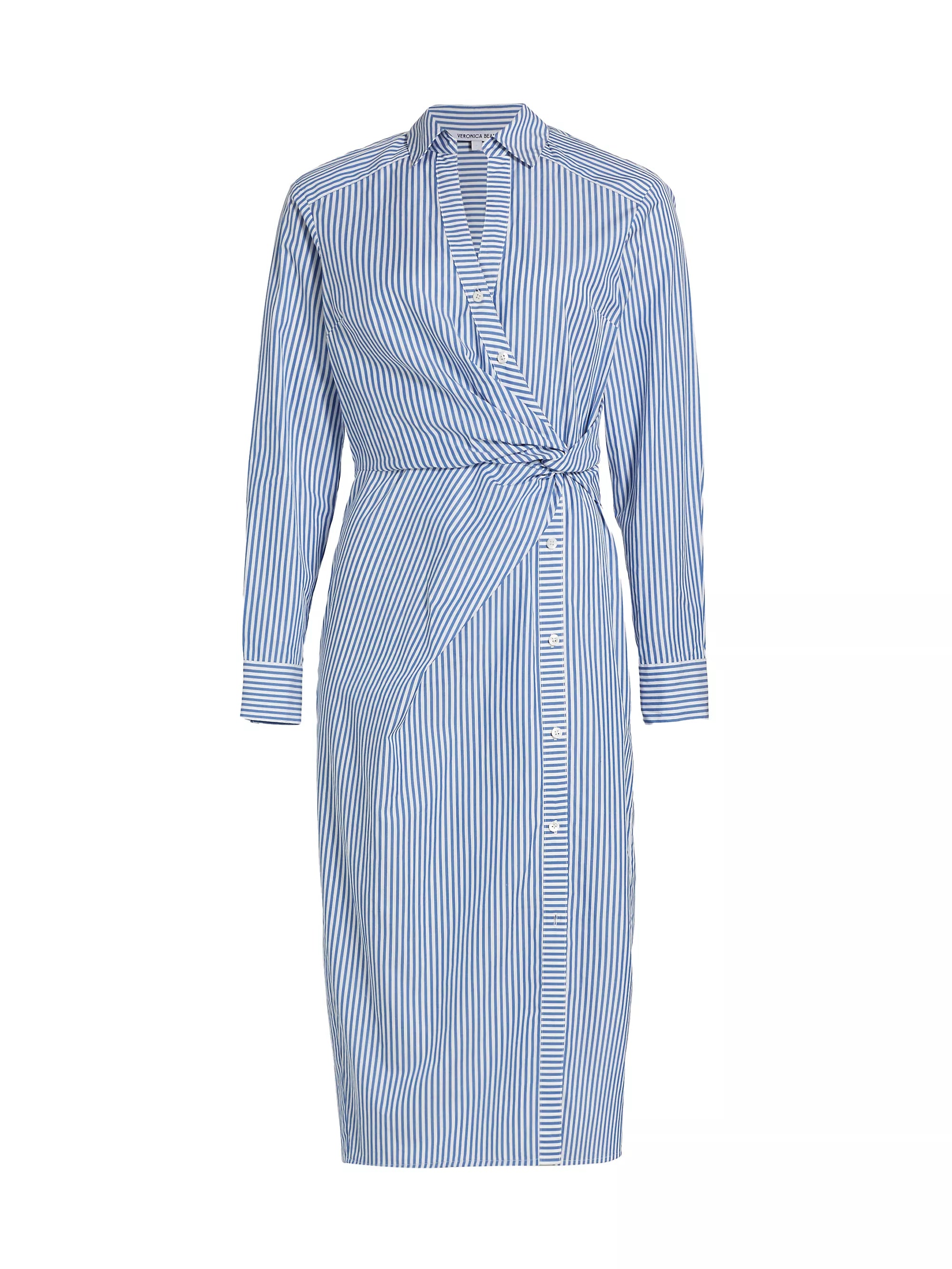 Veronica Beard Wright Striped Cotton Poplin Midi-Dress - Joseph