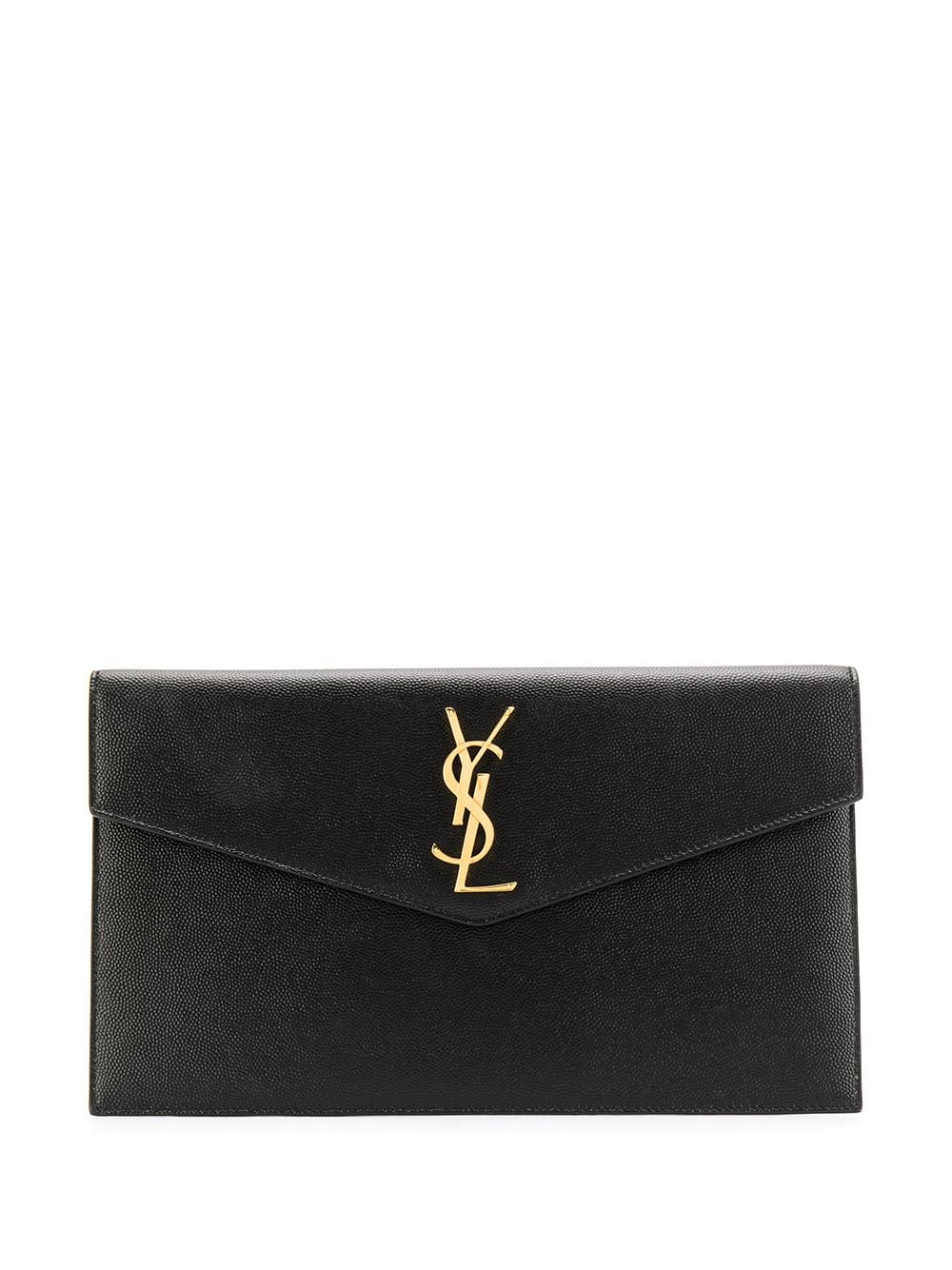 Uptown Leather Clutch in Black - Saint Laurent