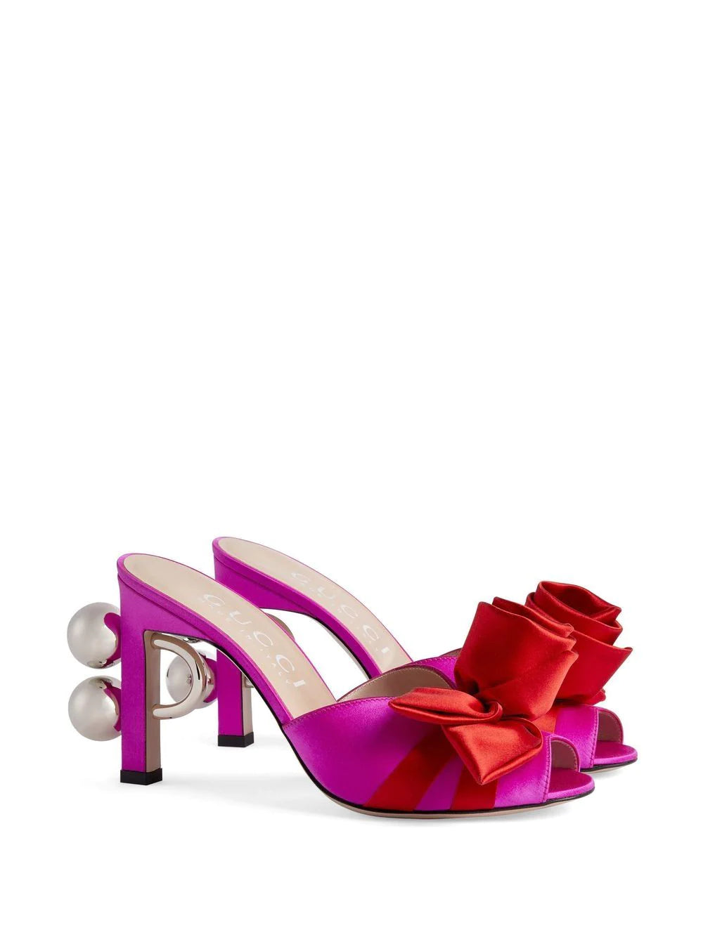 Gucci rose-appliqué satin sandals