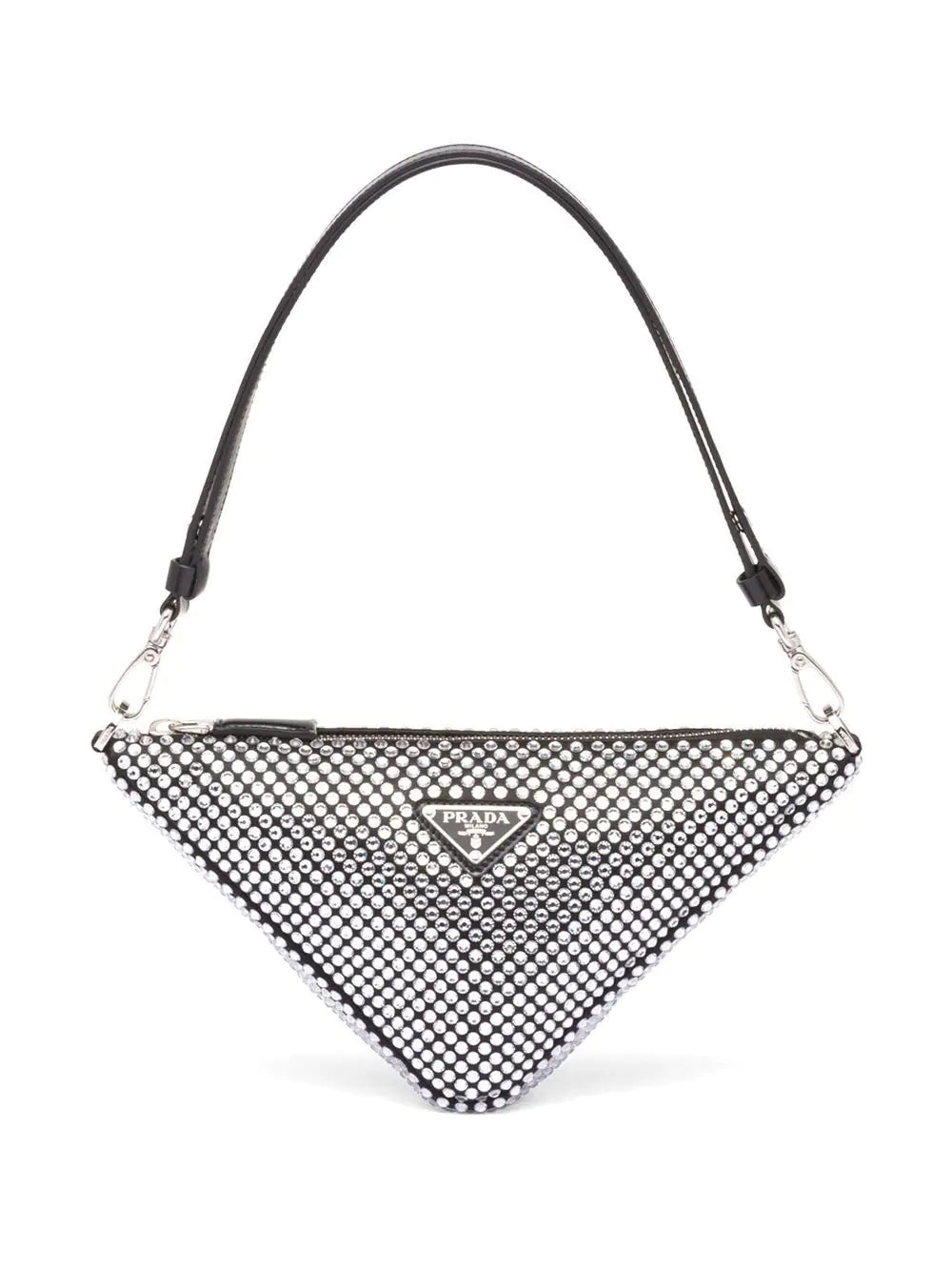 Prada Triangle Logo Plaque Crossbody Bag Black in Leather with Silver-tone  - US